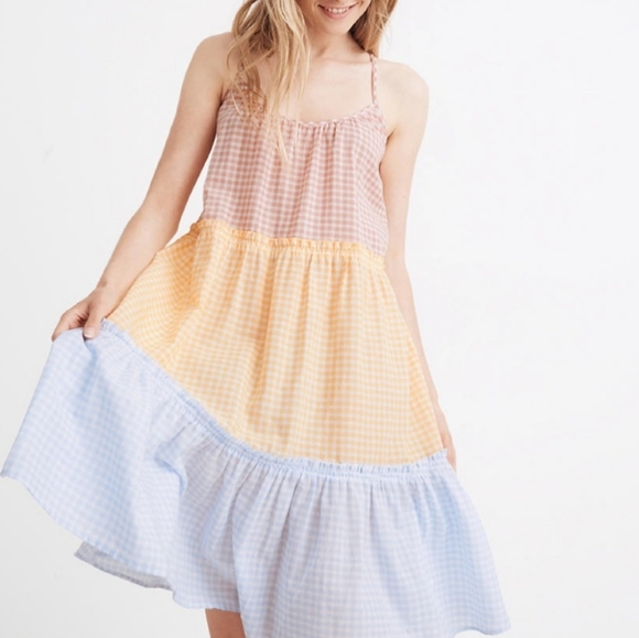 Madewell Dresses & Skirts - Madewell Tiered Cover-Up Dress in Colorblock Gingham